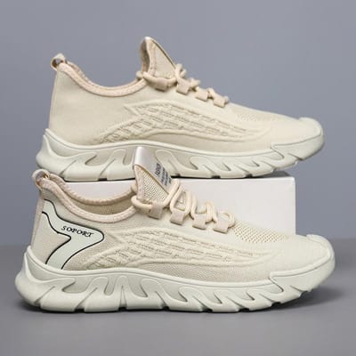 Herenschoenen Zomer Nieuw Ademend Dun Mesh Fly Geweven Mesh Schoenen Casual Trendy Heren Modieuze Sportschoenen 46 beige
