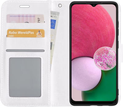 Hoesje Met Pasjeshouder - Geschikt voor Samsung Galaxy A13 5G - Luxe Bookcase Portemonee - Flip Case - Kunstleer Book Case - Flipcase - Book Cover - Walletcase - Portemonneehoes - Wit