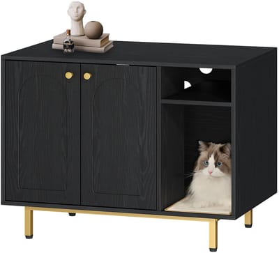 Geargalaxy Kattenbakmeubel - Kattenbakkast - Katten Toiletkast - Kattenmeubel met Kattenbak - Verborgen Kattenwc - 50x80x61cm - Zwart