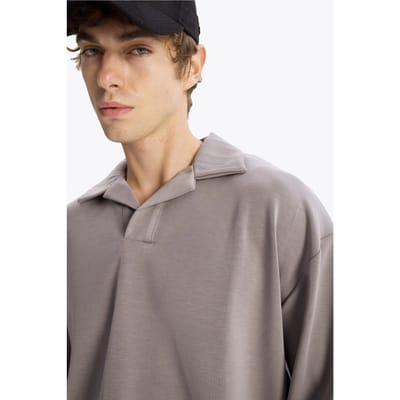 Heren oversized open-kraag langemouw T-shirt