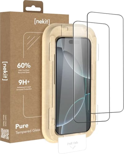 NEKIT Pure - Duo Pack Tempered Glass Geschikt voor Apple iPhone 16 Pro - 9H+ Gehard - GRS Gerecycled Glas - Screen Protector met Installatiebox - Case Friendly
