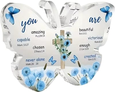Acryl Vlinder Gebed Decoratie met Bijbeltekst – Christelijk Cadeau, Bijbel Cadeau, Religieus Geschenk voor Vrouwen, Moederdag & Gebedsdecoratie