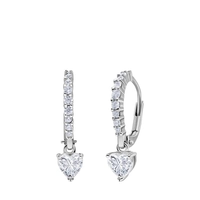 Lucardi Dames Zilveren oorring met hanger hart met zirkonia - Oorbellen - 925 Zilver - Zilverkleurig