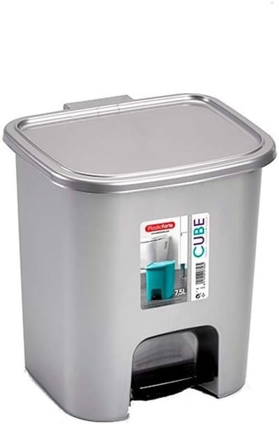 Pedaalemmer - Afvalemmer Prullenbak - Hygiënisch Afval Verzamelen - Pedaalbediening - 7.5 Liter 21.5x23x25cm - Zilverkleurig