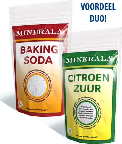 Duo Pack - Minerala Baking Soda en Citroenzuur - Food Grade - 2 x 1 kg - Citric Acid Anhydrous - Zuiveringszout - Natriumbicarbonaat - Hersluitbare doypack / stazak - Premium kwaliteit - Herkomst Europa