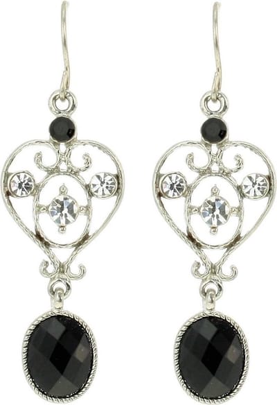 Behave - Oorhangers dames hartvorm vintage look - Zwart kristal