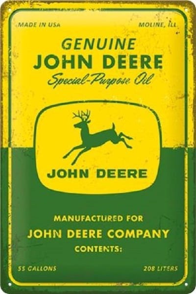 John Deere - Special Purpose Oil. Metalen wandbord in reliëf 20 x 30 cm