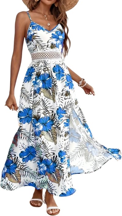 Livano Zomerjurk Dames - Zomerjurken - Volwassen - Jurk - Ibiza Stijl - Sundress - Blauw - Maat S