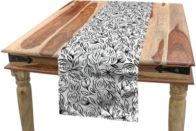 ABAKUHAUS Tafelloper – roze handgetekende bloemen – 40x180 cm