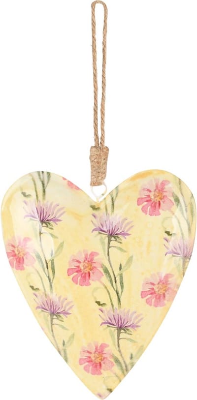 Dekoratief | Hanger hart m/bloemen, wit/roze/paars, metaal, 11x10x2cm | A250295