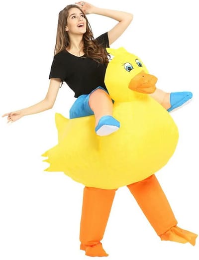 KIMU® Opblaas Kostuum Rijdend op Badeend - Opblaasbaar Pak - Badeendpak Mascotte Opblaaspak - Opblaasbare Badeendje Duck Eend Dames Heren Festival