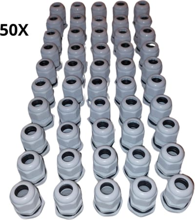 50x Kabelwartel M20x1,5 inclusief Moer en Rubber Pakking - ip86 - Grijs / Wit - Draadconnector, kabel WARTEL M20x1.5 pg13,5, slagvast