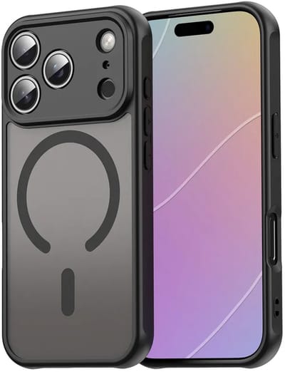 MobyDefend Hoesje - Geschikt voor iPhone 17 Pro - Case Geschikt voor MagSafe - Mat Transparant Met Gekleurde Rand - Zwart