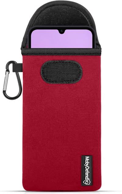 MobyDefend Hoesje - Geschikt voor Samsung Galaxy A15 - Neopreen Pouch Met Karabijnhaak - Insteek - Riemlus - Rood