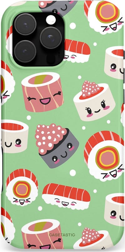 Casetastic hoesje geschikt voor Apple iPhone 16 Pro Max - MagSafe - Dubbellaagse bescherming - Sushi wonders - Fashion Case - Mintgroen Wit Koraal Perzik