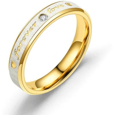 Bagues de Couple gravées  Forever Love , en acier inoxydable, pour hommes et femmes, avec Zircon, bagues de fiançailles, bijoux de mariage 9 beige