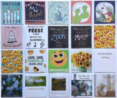 Verjaardag Wenskaarten - 20 Stuks - Assortie Kaarten - 12 x 11 cm - L-168