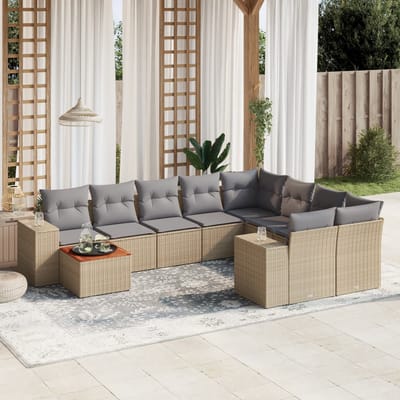 vidaXL - 10-delige - Loungeset - met - kussens - poly - rattan - beige