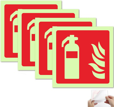 4x Zelfklevende Brandblusser Stickers - Fotor Luminescerend & Weerbestendig PVC Pictogrammen