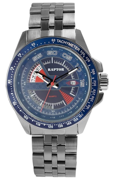 Raptor herenhorloge roestvrij staal van roestvrij staal met datumaanduiding en tachymeter, inkortbaar