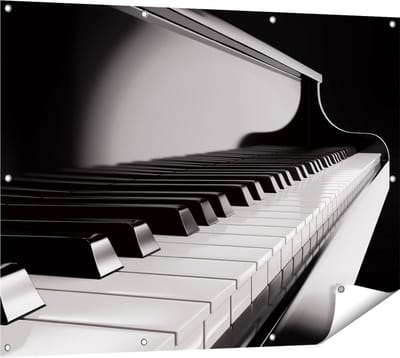 Gards Tuinposter Pianotoetsen - Noten - Piano - 120x90 cm - Tuindoek - Tuindecoratie - Wanddecoratie buiten - Tuinschilderij
