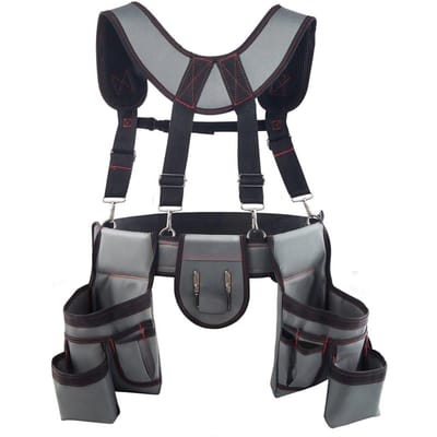 Ceinture à outils, Poche à outils 22 compartiments avec bretelles pour hommes, Sac ceinture utilitaire réglable robuste avec bretelles pour électricien, charpentier, construction,