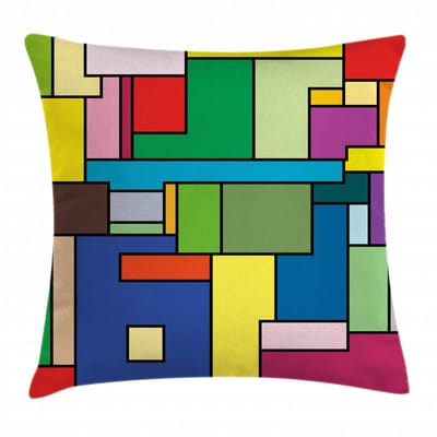 ABAKUHAUS Kussenhoes – Kunst Mondrian Vierkanten – 50 x 50 cm – Groen-Blauw – Dubbelzijdig bedrukt