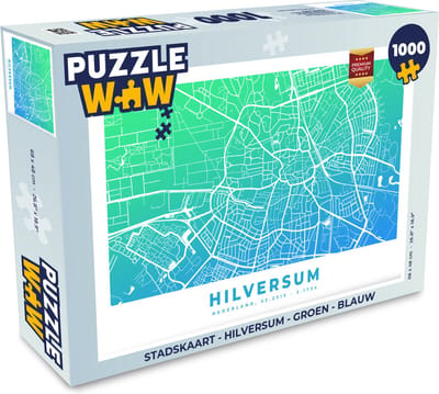 Puzzel Stadskaart - Hilversum - Groen - Blauw - Legpuzzel - Puzzel 1000 stukjes volwassenen - Plattegrond