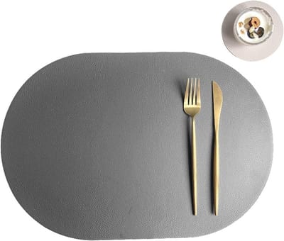 Placemat set - Tafelsets leer - Tafel decoreren - Omkeerbaar tweekleurig - 30 x 435 cm - Donkergrijs beige
