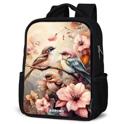 NoBoringSuitcases.com® - Rugzak zwart - Schooltas jongen & meisje - Vogels met roze bloemen - Rugtas voor school - Boekentas kind - Schoolrugzak - Kinderrugzak