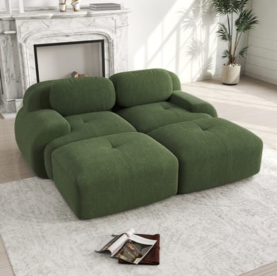 DESMIU Hoekbank 208 x 178 cm - 2-Zits Modulaire Bank Met Chaiselongue En Antislip Onderzijde - Voor Woonkamer En Slaapkamer - Corduroy Groen