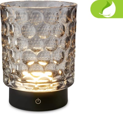 BRILONER Sunora - Oplaadbare Tafellamp - snoerloze tuinverlichting - glazen lamp - buitenlamp dimbaar - grijs - Ø11 x 15 cm