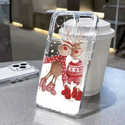 Flocons de neige Élan Cadeaux de Nouvel An Coque de téléphone Pour iPhone 13 Coque pour iPhone 11 12 14 15 16 Pro Max XR XS X 7 8 Plus SE Coque transparente For iPhone 14 gray