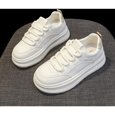 Zomer Dames Schoenen met Dikke Zool en Verhoging, Dunne en Ademende Leren Schoenen, Kleine Witte Schoenen, Nieuwe Casual Sportschoenen voor Lente en Herfst, Boardschoenen 40