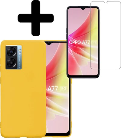 Hoesje - Met Screenprotector - Geschikt voor OPPO A77 - Sterk & Shockproof - Back Cover - Siliconen Case - Telefoon Hoes - Telefoonhoesjes - Geel