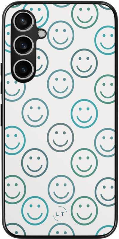 Leuke Telefoonhoesjes - Hoesje geschikt voor Samsung Galaxy S23 FE - Happy faces - Backcover zwart - Print / Illustratie - Blauw