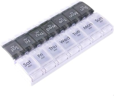 Pillendoos 7 dagen 2 Vakken - Pillen Organizer - Medicijn Doos - Pillendoosjes met handig kliksysteem - Grote vakken - Zwart
