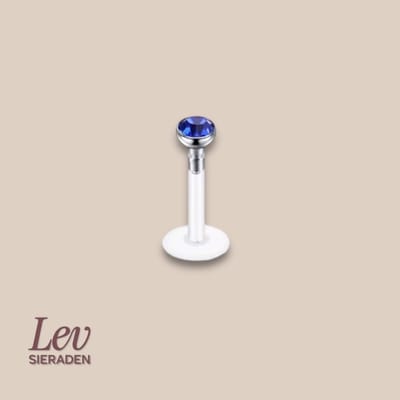 Lev Sieraden - 1.2x6mm - PTFE/Bioplast Push-in Labret - 2mm Zirkonia top - Donker blauw kleurig - Piercing