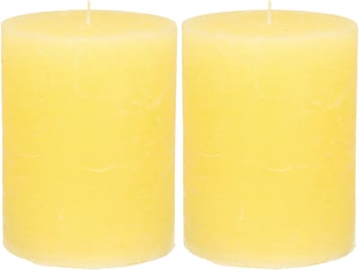 Atmosphera Stompkaars/cilinderkaars - 2x - geel - 7 x 9 cm - middel rustiek model