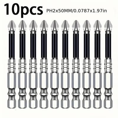 K5 slagvaste magnetische schroevendraaierbitset - Phillips-kop voor elektrische boormachine en schroevendraaier - hoge hardheid - schroevendraaierbit - Phillips-kop - schroevendraaier - 10 stuks [50mm]