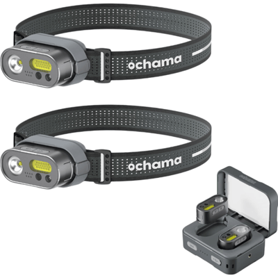 ochama MH1 slimme multifunctionele hoofdlamp-set, 2 hoofdlampen, 1 voetstuk, 1 riem, 1 Type-C oplaadkabel, 1 oplaadbox inbegrepen, slimme