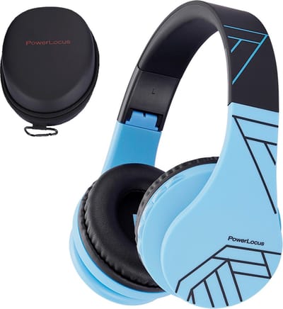 PowerLocus P1 Kids Kinder Koptelefoon Draadloos - Koptelefoon voor kinderen - Veilig volume van 85 dB - Bluetooth Hoofdtelefoon - Met microfoon - incl. Premium Case - Blauw/Zwart