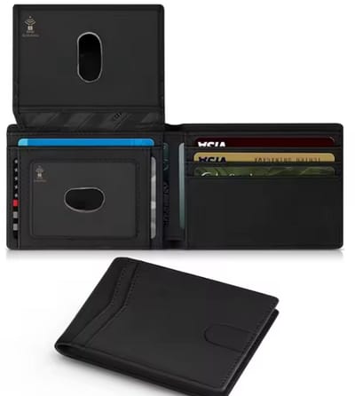 Ultra Dunne Heren Portemonnee met RFID Bescherming - Leren Wallet met ID-venster en Meerdere Pashouders - Zwart