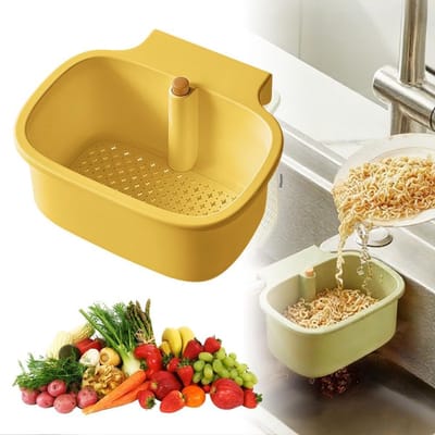 Afvoermand - afvoermand voor keukengootsteen, hangend waterfilter voor kraan, multifunctioneel voedselfilter, automatisch afvoermandje voor keuken met drukknop, eenvoudig afvoerfilter met bodemopening (geel)