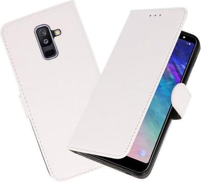 Hoesje Geschikt voor Samsung Galaxy A6 Plus 2018 - Book Case Telefoonhoesje - Kaarthouder Portemonnee Hoesje - Wallet Cases - Wit