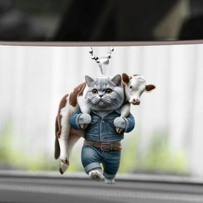 Auto Achteruitkijkspiegel Ornament Lieflijke Kat Hanger Kerstboom Hanger Decoratie Acryl Kerstboom Decor Auto Interieur Accessoires gray