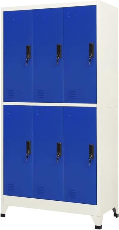 Kluisjeskast Metaal - Opbergkast Kluisjes - Veilig Opbergen - 6 Afsluitbare Vakken - 90x45x180 cm - Grijs Blauw