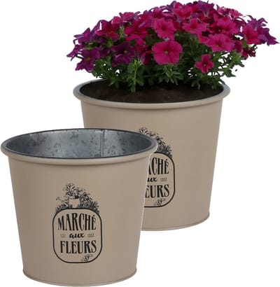 Sunnydays /plantenpot/bloempot - 2x - zink - taupe - D19 x H16 cm