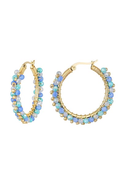Oorbellen kralenparty blauw - Oorringen - Hoops - Kralen