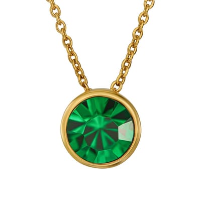 Traveller Hanger met Ketting - Collier Dames - 22kt Verguld - Kristal - 10 mm - Smaragd Groen - 40+4+4 cm - 157862